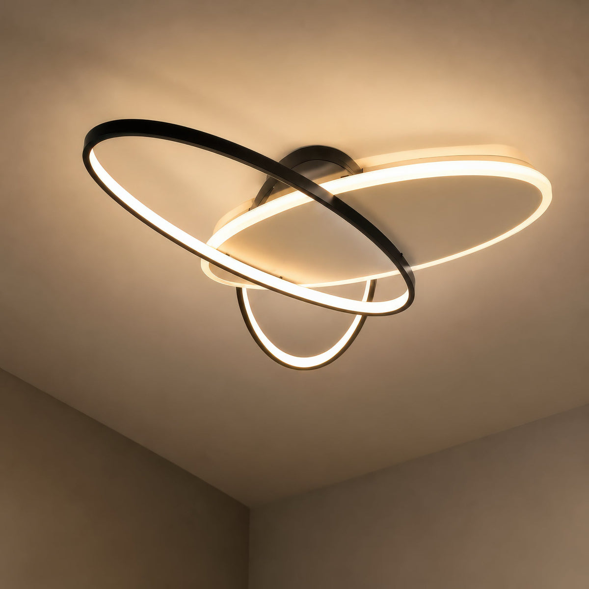 Lustra LED cu telecomanda LIGURIA 77W, 3 Ovale, lumina Rece/Calda/Neutra, Dimabila, Negru Alb, imaginea 3