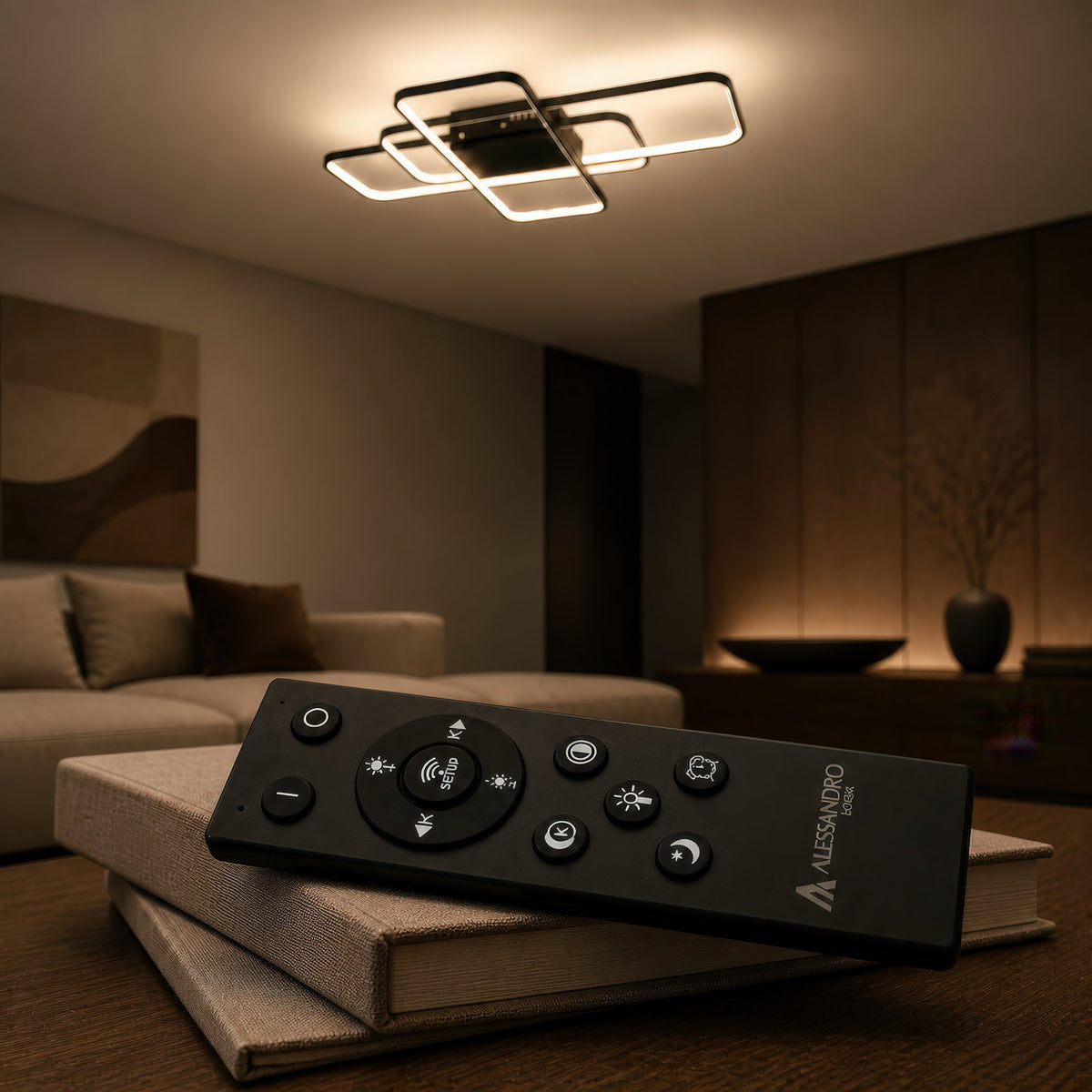 Lustra LED IANUSIS cu telecomanda  95W, 3 Elemente, lumina Rece/Calda/Neutra, Dimabila, Negru, imaginea 3