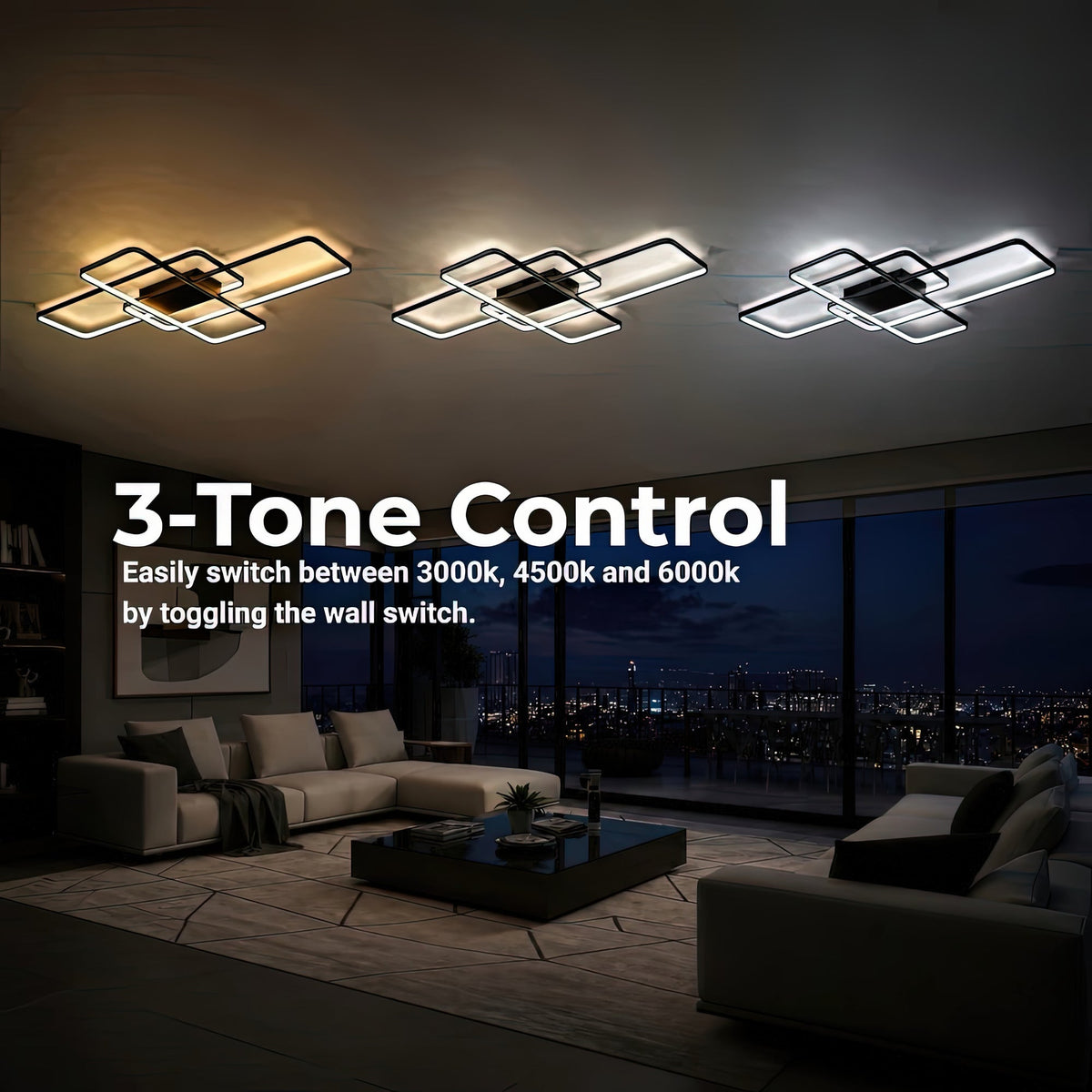 Lustra LED IANUSIS cu telecomanda  95W, 3 Elemente, lumina Rece/Calda/Neutra, Dimabila, Negru, imaginea 5