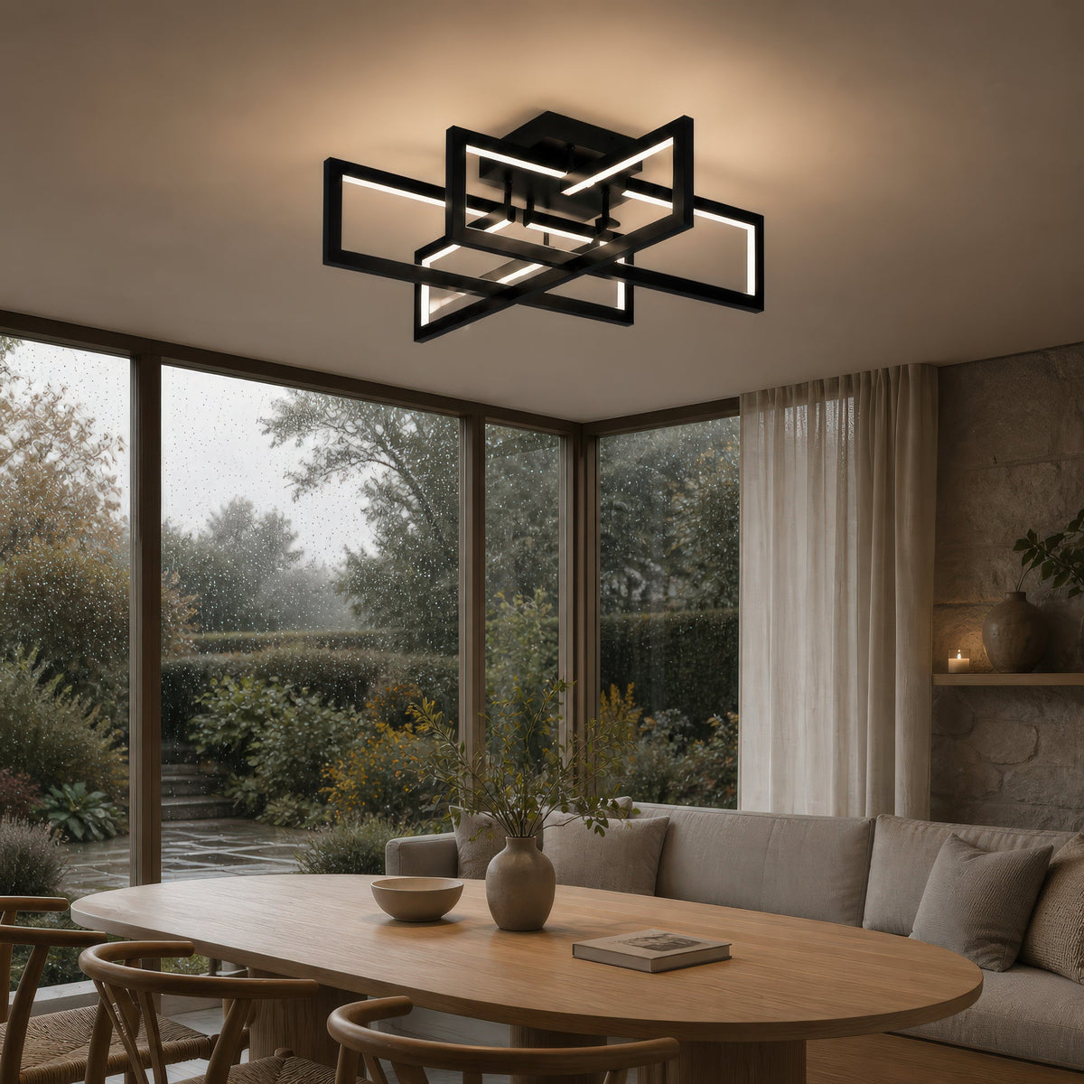 Lustra LED cu telecomanda 96W, 4 Elemente, lumina Rece/Calda/Neutra, Dimabila, Negru, imaginea 12
