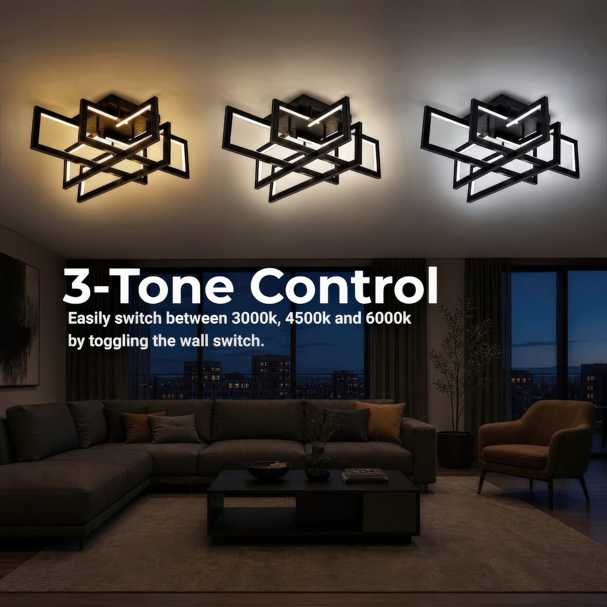 Lustra LED cu telecomanda 96W, 4 Elemente, lumina Rece/Calda/Neutra, Dimabila, Negru, imaginea 6