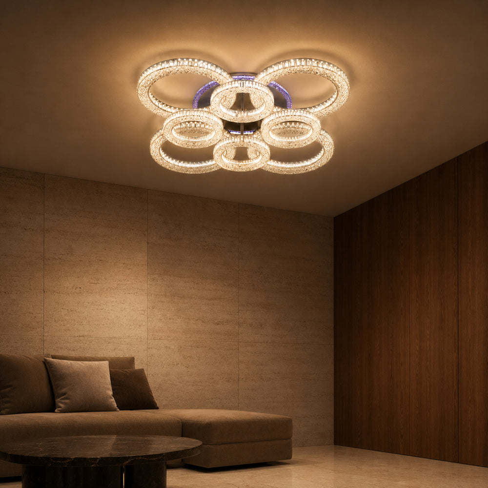 Lustra LED RONDA Regalis cu telecomanda 141W, 8 Cercuri, lumina Rece/Calda/Neutra, Dimabila, Alb