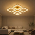Lustra LED RENATO Magno cu telecomanda si cristal, 118W, 5 Patrate, Lumina Rece/Calda/Neutra, Dimabila, Auriu
