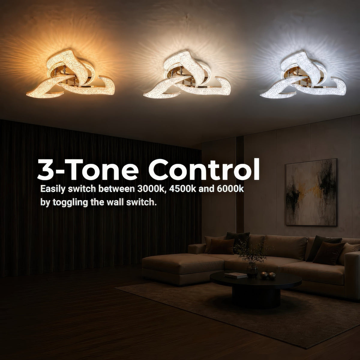 Lustra LED HALESA Eleganza cu telecomanda si cristal, 44W, 3 Surse, Lumina Rece/Calda/Neutra, Dimabila, Auriu