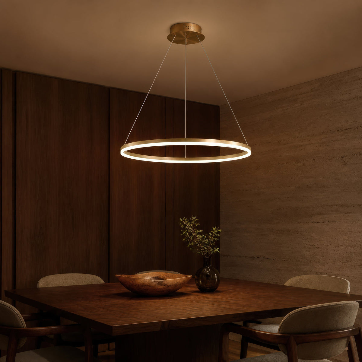 Lustra LED Suspendata, ANINA, 34W, 1 Cerc, Diametru 50cm, Lumina Rece/Calda/Neutra 3000K/4000K/6000K, Dimabila, Auriu Lucios Alb, Inaltime Reglabila, imaginea 1