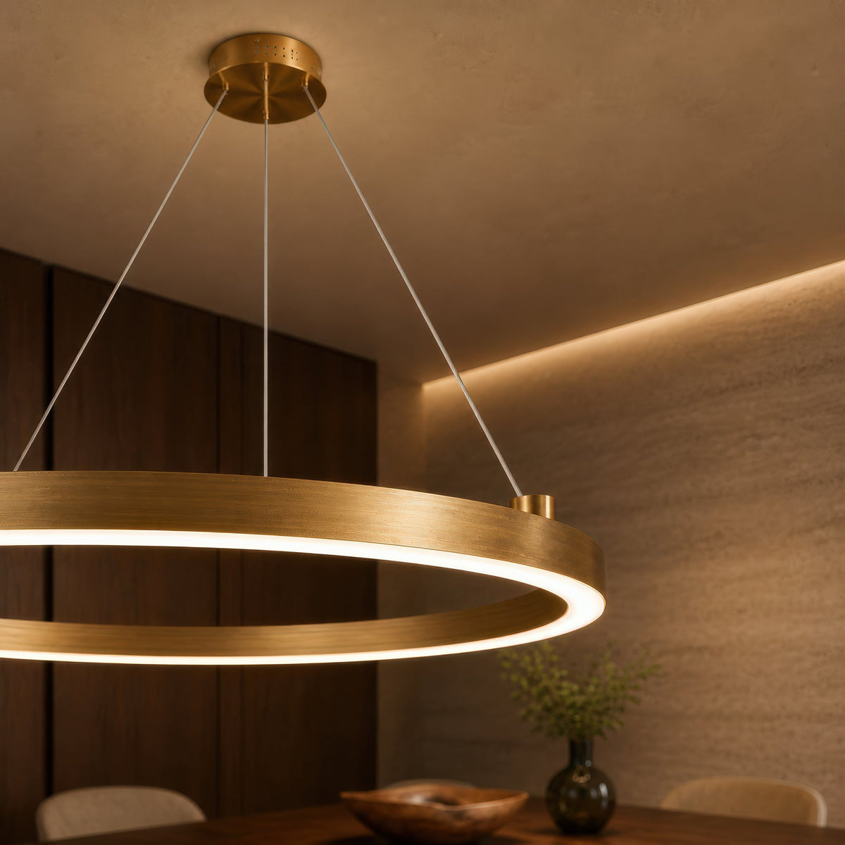 Lustra LED Suspendata, ANINA, 34W, 1 Cerc, Diametru 50cm, Lumina Rece/Calda/Neutra 3000K/4000K/6000K, Dimabila, Auriu Lucios Alb, Inaltime Reglabila, imaginea 9