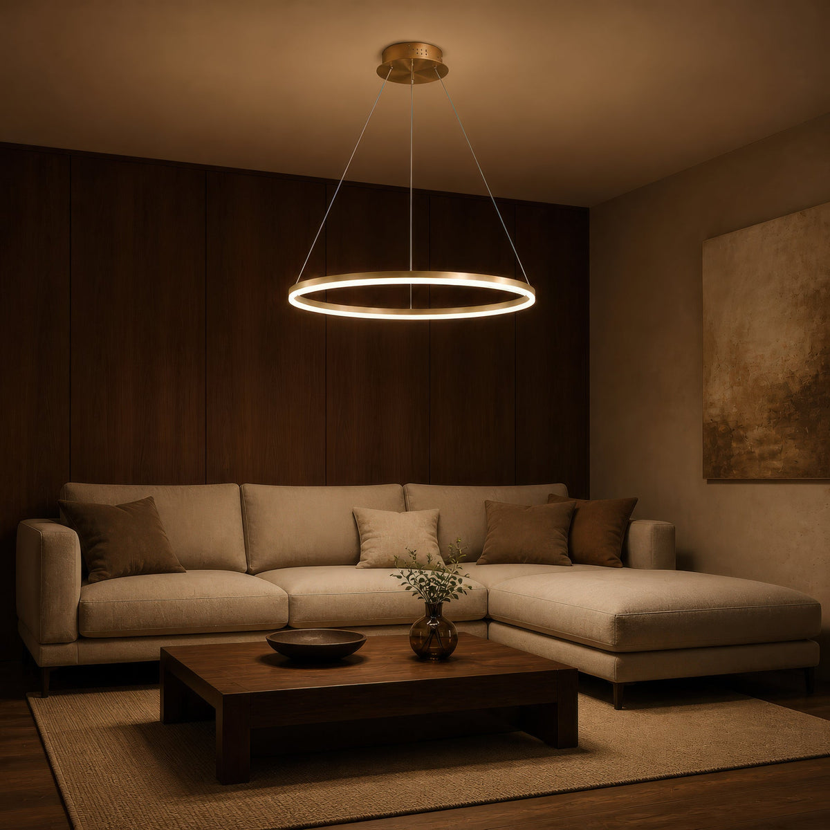 Lustra LED Suspendata, ANINA, 34W, 1 Cerc, Diametru 50cm, Lumina Rece/Calda/Neutra 3000K/4000K/6000K, Dimabila, Auriu Lucios Alb, Inaltime Reglabila, imaginea 10
