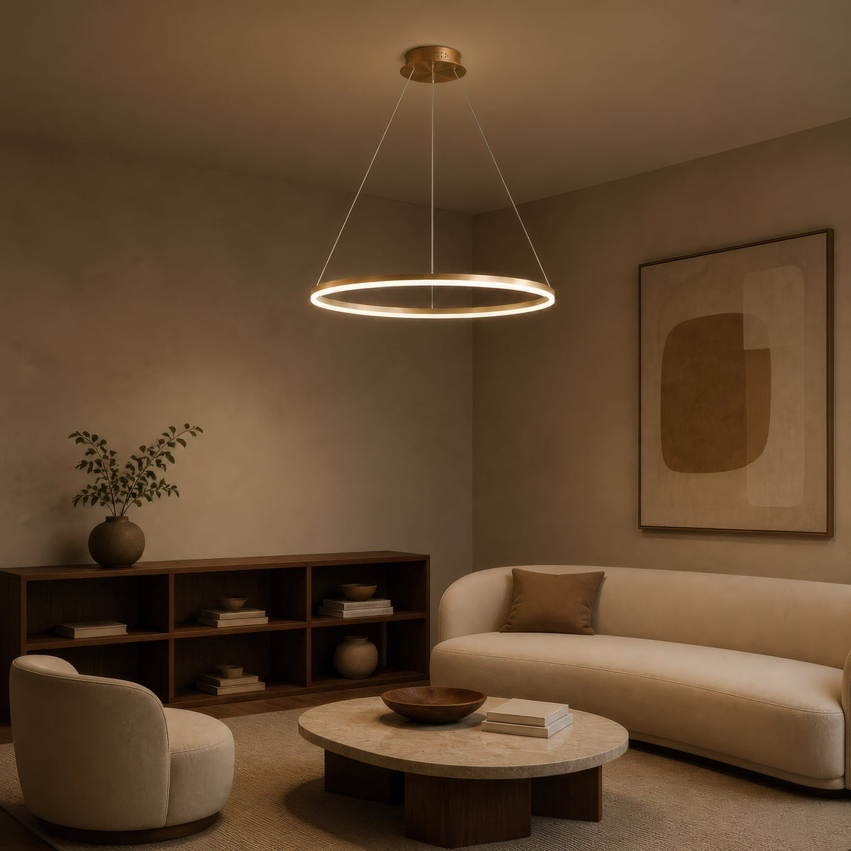 Lustra LED Suspendata, ANINA, 34W, 1 Cerc, Diametru 50cm, Lumina Rece/Calda/Neutra 3000K/4000K/6000K, Dimabila, Auriu Lucios Alb, Inaltime Reglabila, imaginea 11