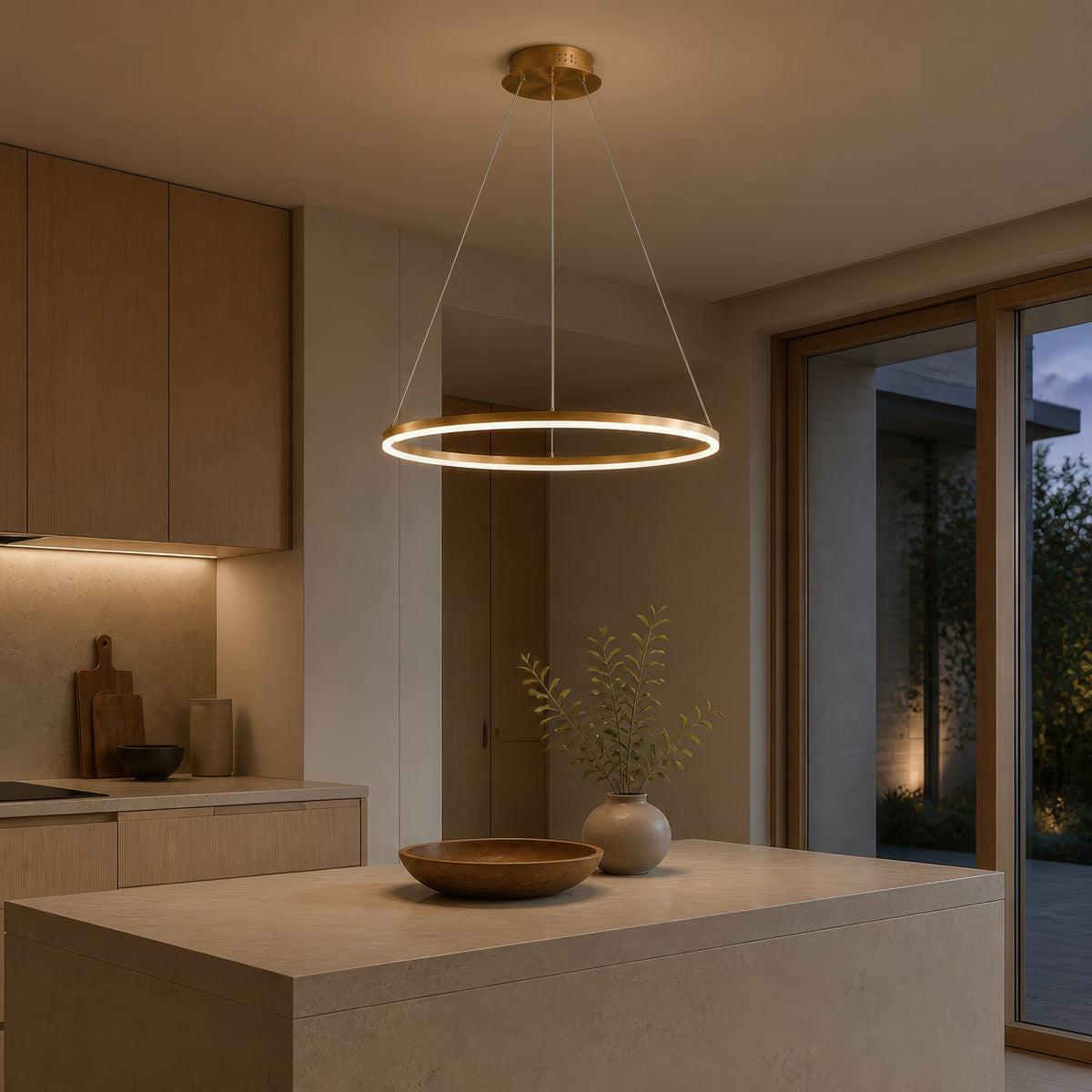 Lustra LED Suspendata, ANINA, 34W, 1 Cerc, Diametru 50cm, Lumina Rece/Calda/Neutra 3000K/4000K/6000K, Dimabila, Auriu Lucios Alb, Inaltime Reglabila, imaginea 13