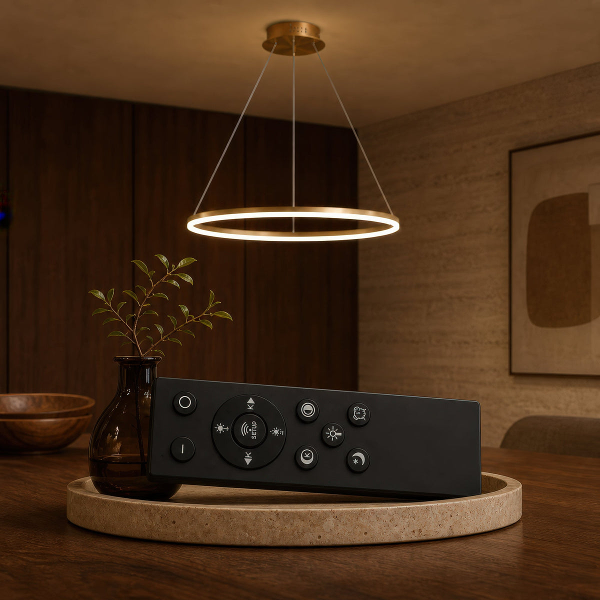Lustra LED Suspendata, ANINA, 34W, 1 Cerc, Diametru 50cm, Lumina Rece/Calda/Neutra 3000K/4000K/6000K, Dimabila, Auriu Lucios Alb, Inaltime Reglabila, imaginea 3