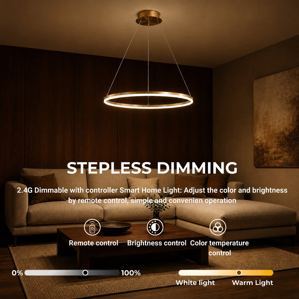 Lustra LED Suspendata, ANINA, 34W, 1 Cerc, Diametru 50cm, Lumina Rece/Calda/Neutra 3000K/4000K/6000K, Dimabila, Auriu Lucios Alb, Inaltime Reglabila, imaginea 4