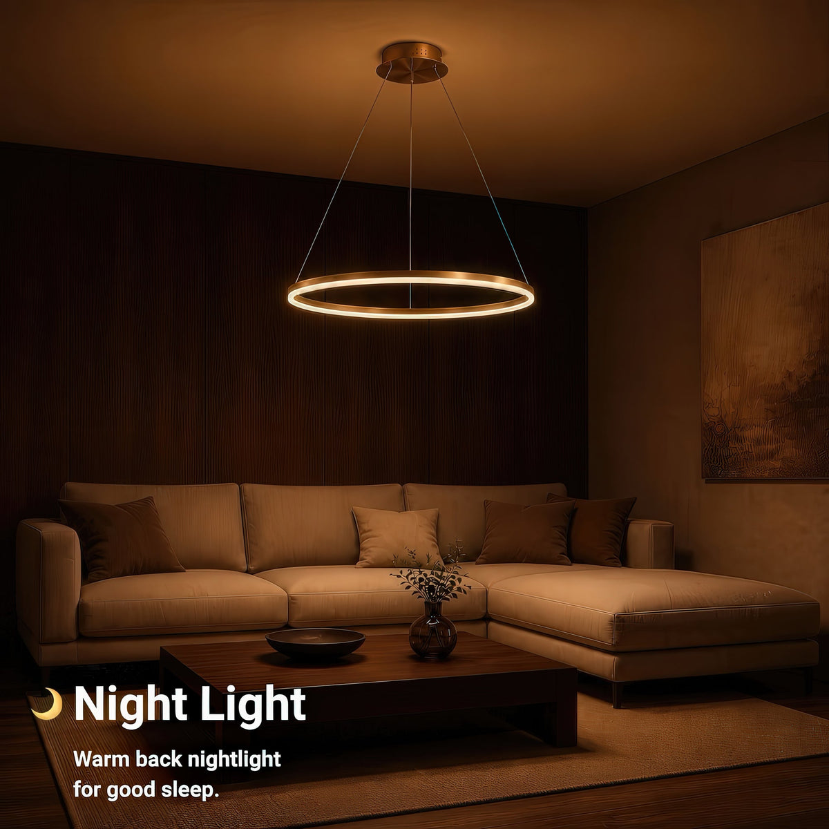 Lustra LED Suspendata, ANINA, 34W, 1 Cerc, Diametru 50cm, Lumina Rece/Calda/Neutra 3000K/4000K/6000K, Dimabila, Auriu Lucios Alb, Inaltime Reglabila, imaginea 6