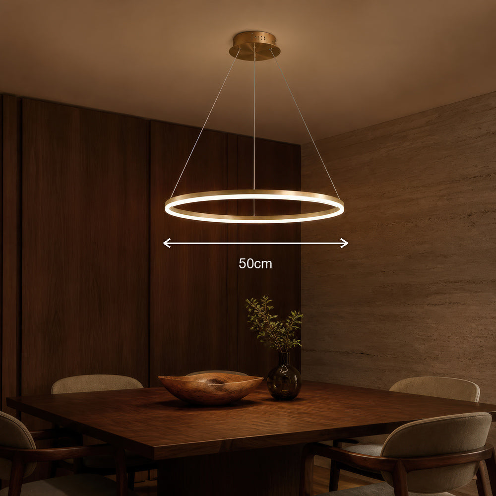 Lustra LED Suspendata, ANINA, 34W, 1 Cerc, Diametru 50cm, Lumina Rece/Calda/Neutra 3000K/4000K/6000K, Dimabila, Auriu Lucios Alb, Inaltime Reglabila, imaginea 7