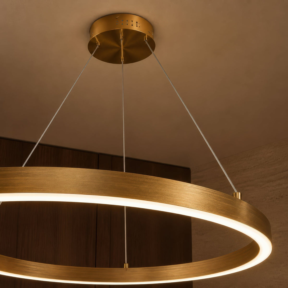 Lustra LED Suspendata, ANINA, 34W, 1 Cerc, Diametru 50cm, Lumina Rece/Calda/Neutra 3000K/4000K/6000K, Dimabila, Auriu Lucios Alb, Inaltime Reglabila, imaginea 2
