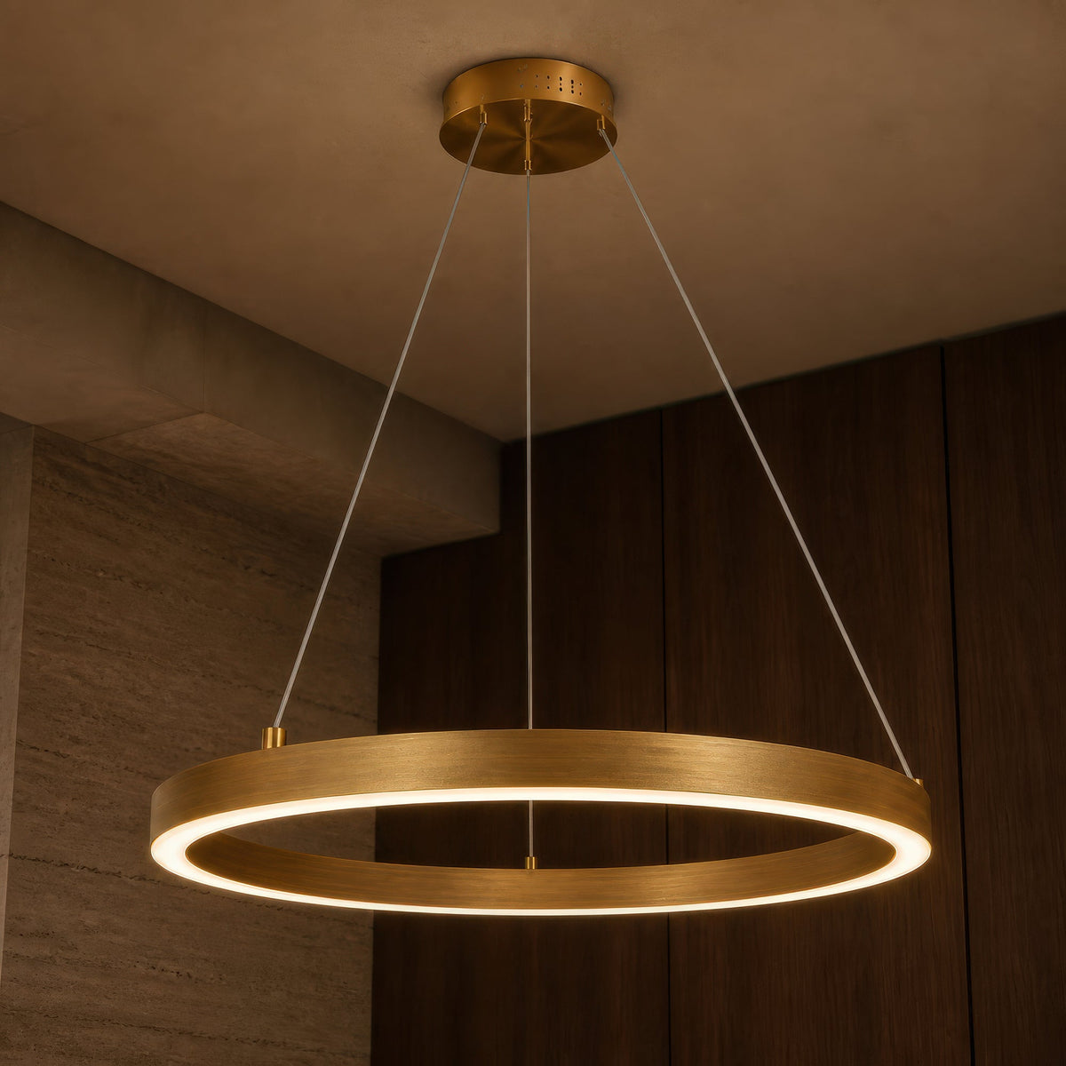 Lustra LED Suspendata, ANINA, 34W, 1 Cerc, Diametru 50cm, Lumina Rece/Calda/Neutra 3000K/4000K/6000K, Dimabila, Auriu Lucios Alb, Inaltime Reglabila, imaginea 8