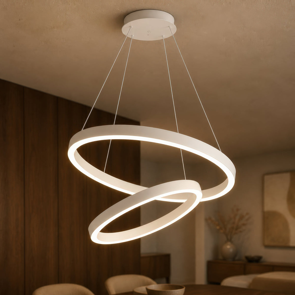 Lustra LED suspendata cu telecomanda CASIANA 41W, 2 Cercuri, lumina Rece/Calda/Neutra, Dimabila, Alb, Inaltime Reglabila, imaginea 9