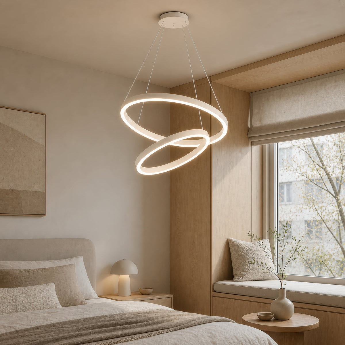 Lustra LED suspendata cu telecomanda CASIANA 41W, 2 Cercuri, lumina Rece/Calda/Neutra, Dimabila, Alb, Inaltime Reglabila, imaginea 12