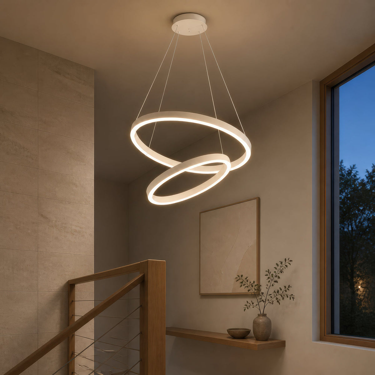 Lustra LED suspendata cu telecomanda CASIANA 41W, 2 Cercuri, lumina Rece/Calda/Neutra, Dimabila, Alb, Inaltime Reglabila, imaginea 13