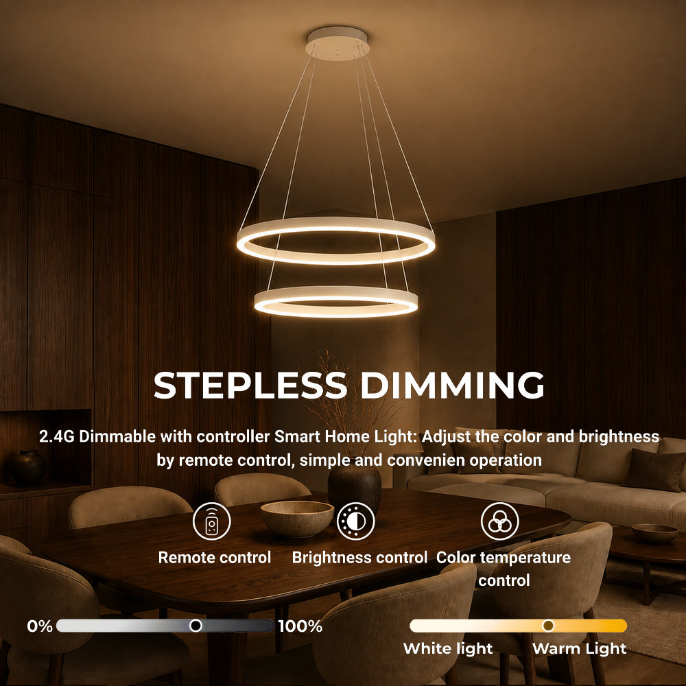 Lustra LED suspendata cu telecomanda CASIANA 41W, 2 Cercuri, lumina Rece/Calda/Neutra, Dimabila, Alb, Inaltime Reglabila, imaginea 4