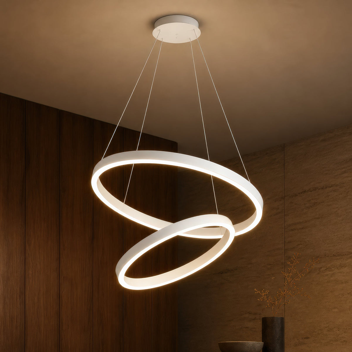 Lustra LED suspendata cu telecomanda CASIANA 41W, 2 Cercuri, lumina Rece/Calda/Neutra, Dimabila, Alb, Inaltime Reglabila, imaginea 2