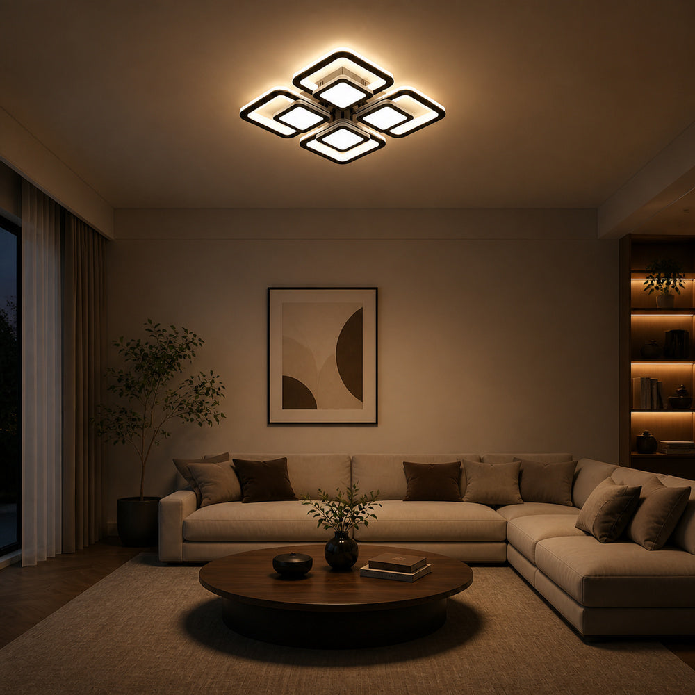 Lustra LED cu telecomanda SUSAN 96W, 4 Patrate, lumina Rece/Calda/Neutra, Dimabila, Negru, imaginea 5