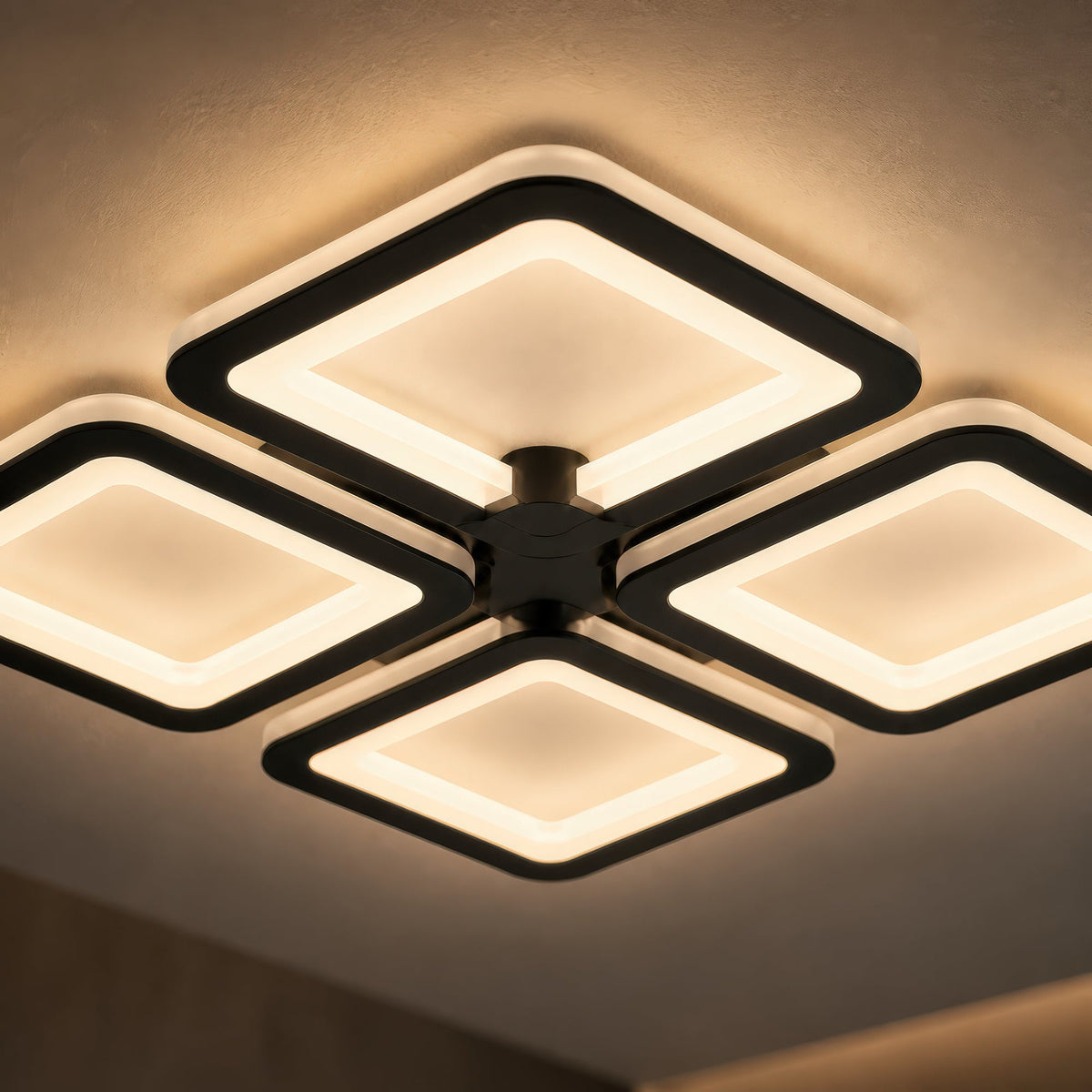 Lustra LED cu telecomanda SUSAN 96W, 4 Patrate, lumina Rece/Calda/Neutra, Dimabila, Negru, imaginea 2