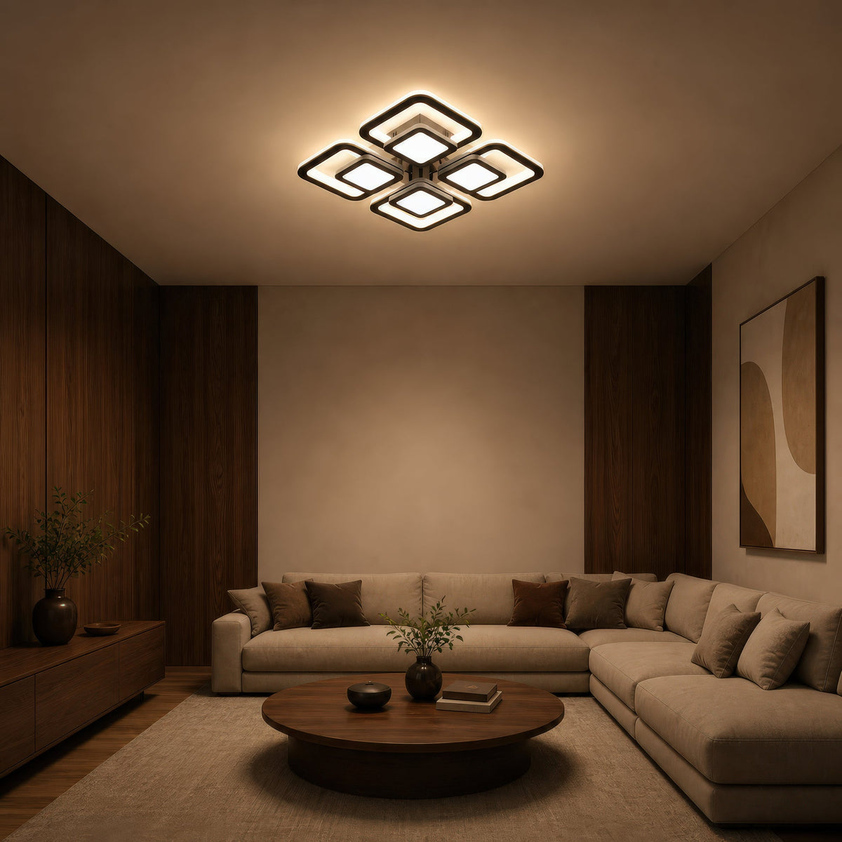 Lustra LED cu telecomanda SUSAN 96W, 4 Patrate, lumina Rece/Calda/Neutra, Dimabila, Negru, imaginea 10