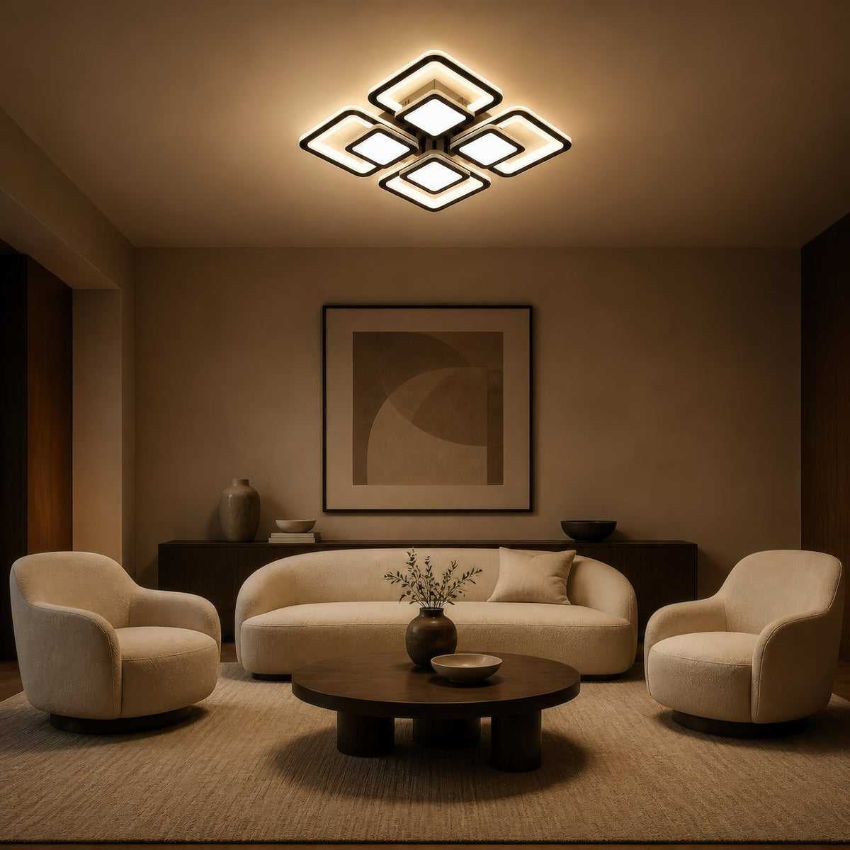 Lustra LED cu telecomanda SUSAN 96W, 4 Patrate, lumina Rece/Calda/Neutra, Dimabila, Negru, imaginea 11
