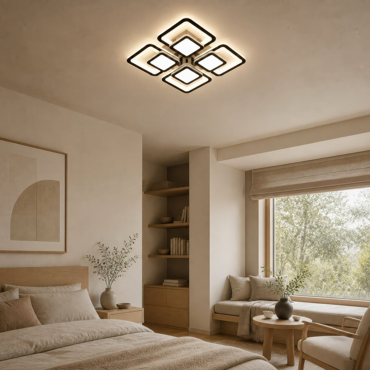 Lustra LED cu telecomanda SUSAN 96W, 4 Patrate, lumina Rece/Calda/Neutra, Dimabila, Negru, imaginea 12
