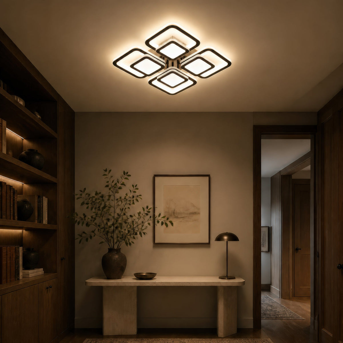 Lustra LED cu telecomanda SUSAN 96W, 4 Patrate, lumina Rece/Calda/Neutra, Dimabila, Negru, imaginea 13