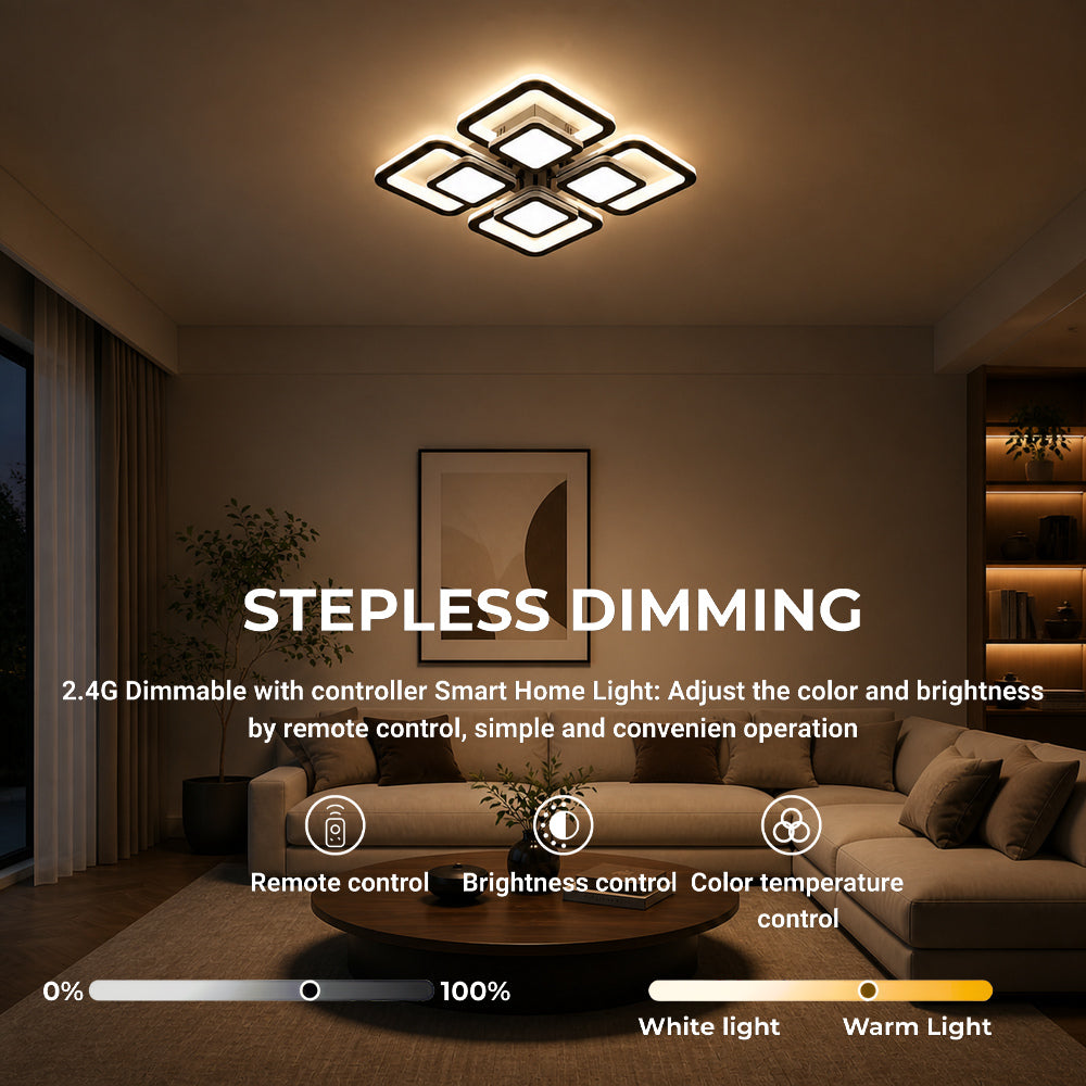 Lustra LED cu telecomanda SUSAN 96W, 4 Patrate, lumina Rece/Calda/Neutra, Dimabila, Negru, imaginea 4