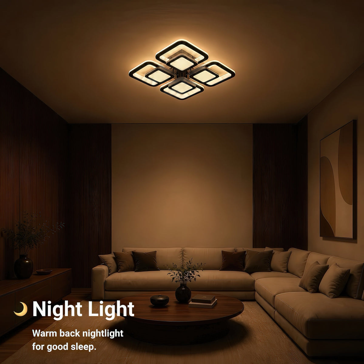 Lustra LED cu telecomanda SUSAN 96W, 4 Patrate, lumina Rece/Calda/Neutra, Dimabila, Negru, imaginea 7