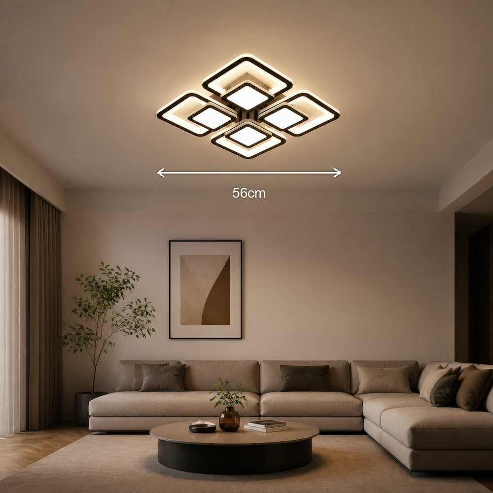 Lustra LED cu telecomanda SUSAN 96W, 4 Patrate, lumina Rece/Calda/Neutra, Dimabila, Negru, imaginea 8