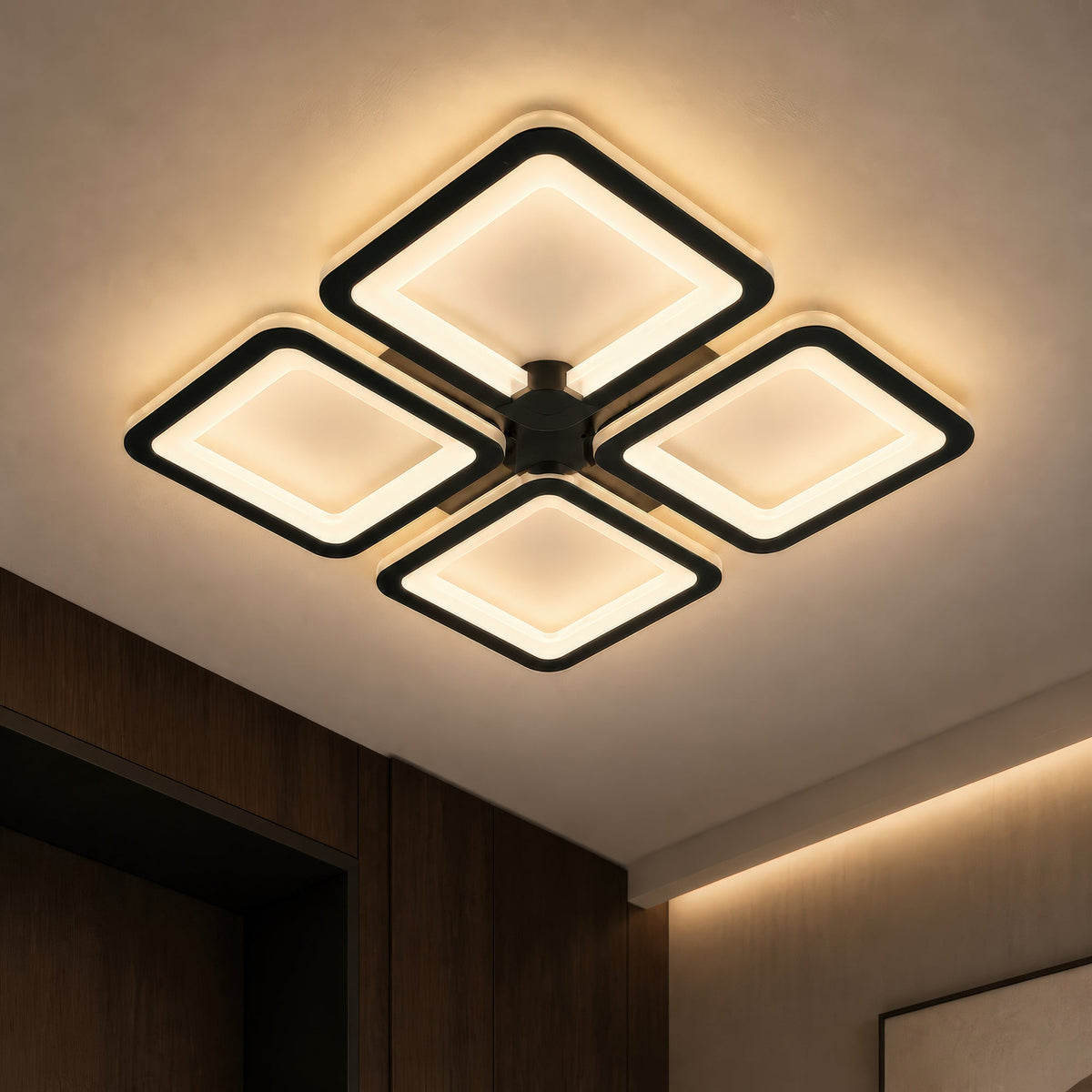 Lustra LED cu telecomanda SUSAN 96W, 4 Patrate, lumina Rece/Calda/Neutra, Dimabila, Negru, imaginea 9