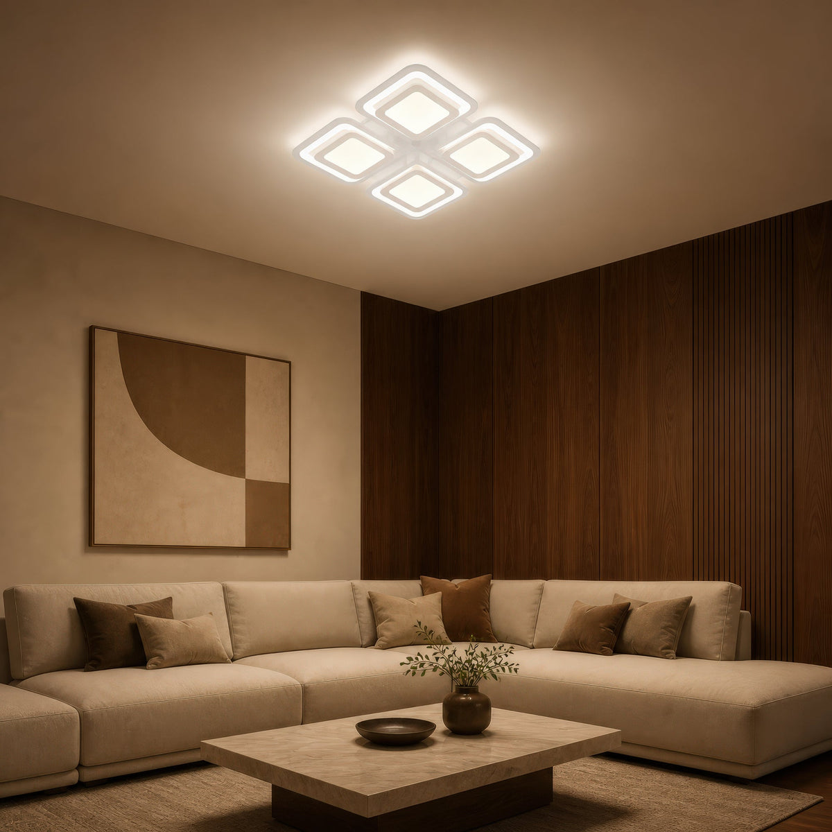 Lustra LED cu telecomanda SUSAN 96W, 4 Patrate, lumina Rece/Calda/Neutra, Dimabila, Alb, imaginea 9