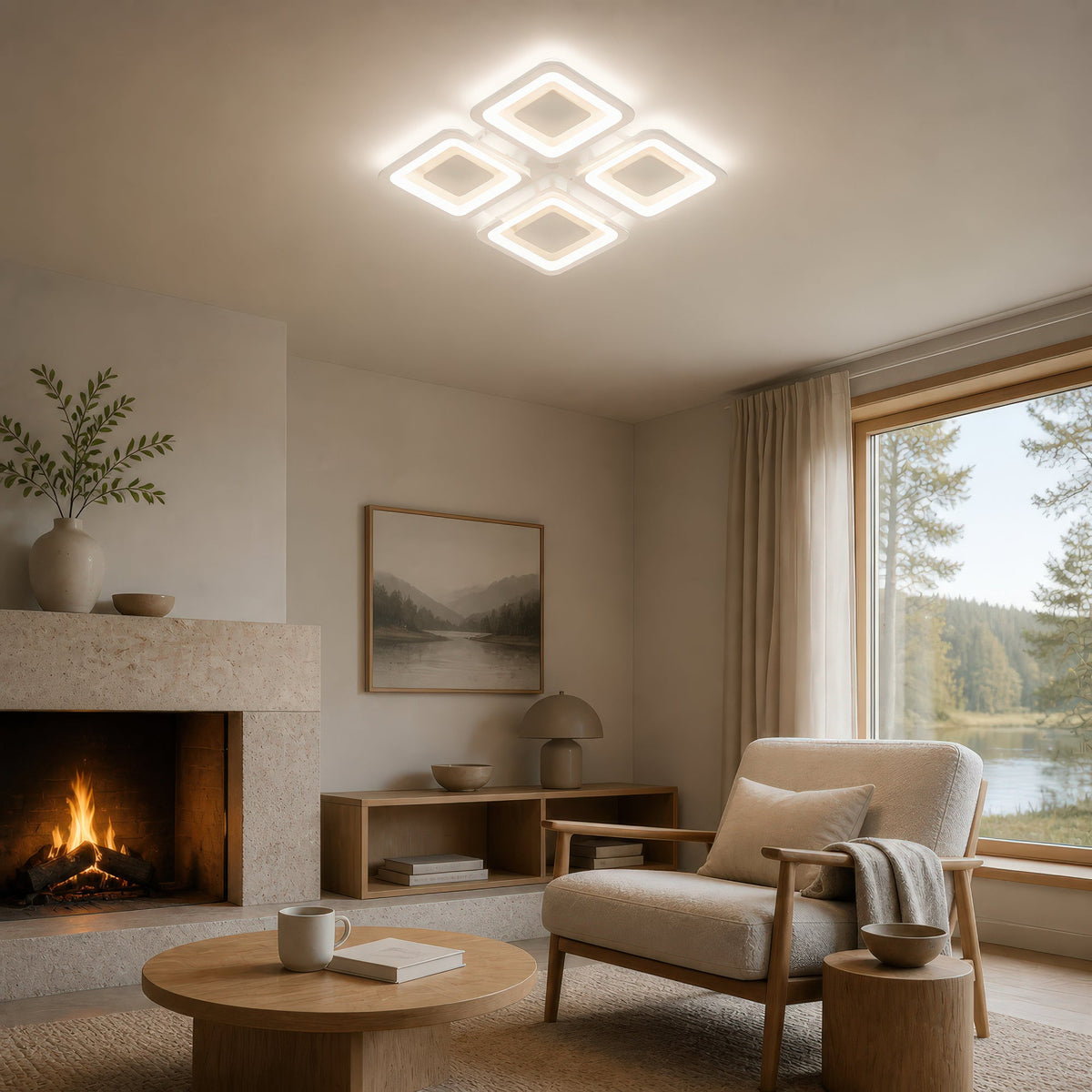 Lustra LED cu telecomanda SUSAN 96W, 4 Patrate, lumina Rece/Calda/Neutra, Dimabila, Alb, imaginea 11