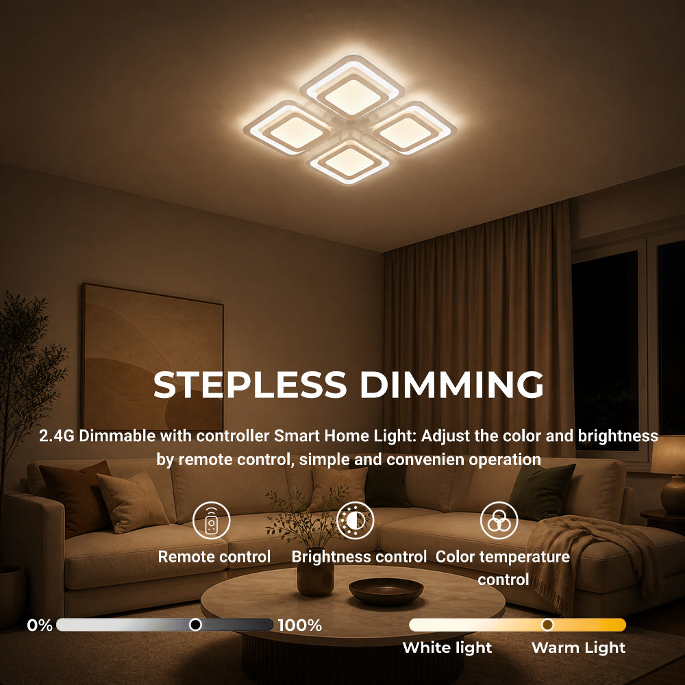 Lustra LED cu telecomanda SUSAN 96W, 4 Patrate, lumina Rece/Calda/Neutra, Dimabila, Alb, imaginea 5