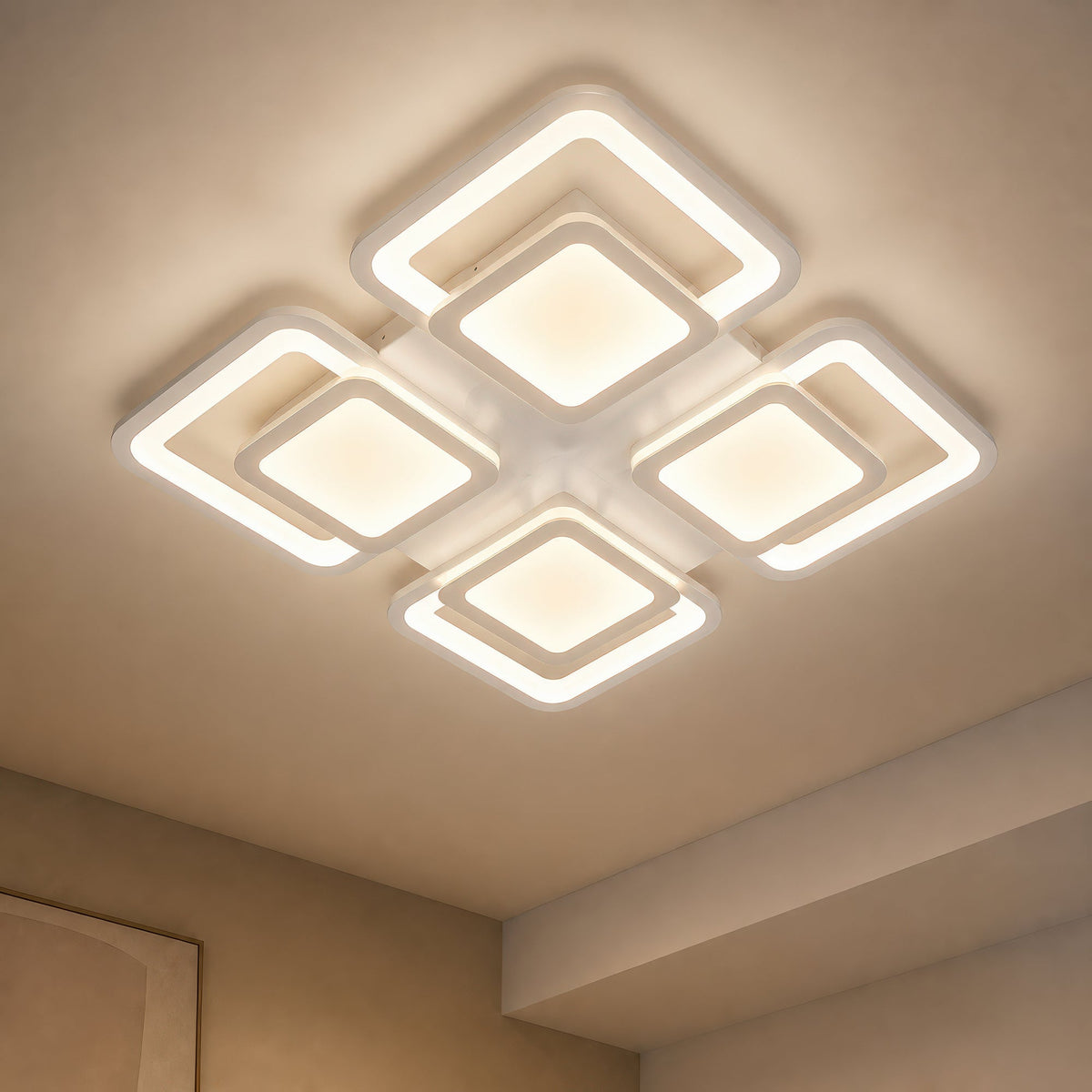 Lustra LED cu telecomanda SUSAN 96W, 4 Patrate, lumina Rece/Calda/Neutra, Dimabila, Alb, imaginea 8