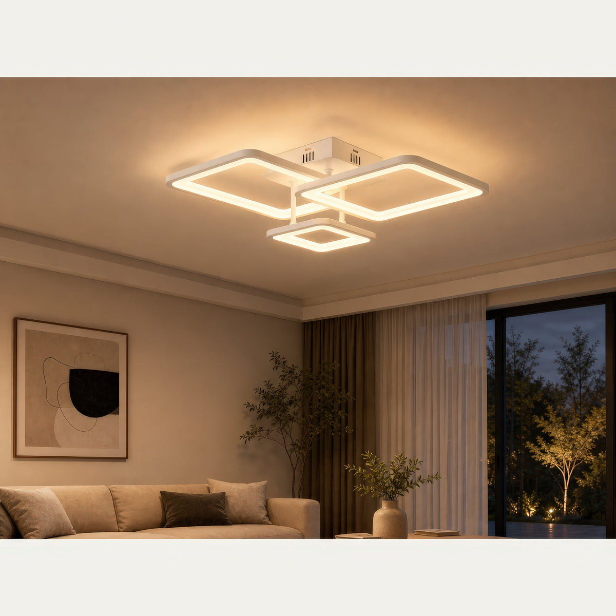 Lustra LED cu telecomanda ZOE, 60W, 3 Patrate, lumina Rece/Calda/Neutra, Dimabila, Alb, Metal si Acril, imaginea 11