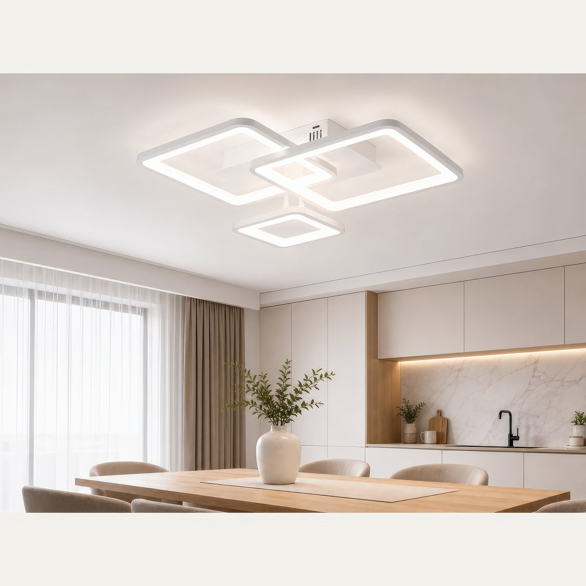 Lustra LED cu telecomanda ZOE, 60W, 3 Patrate, lumina Rece/Calda/Neutra, Dimabila, Alb, Metal si Acril, imaginea 12