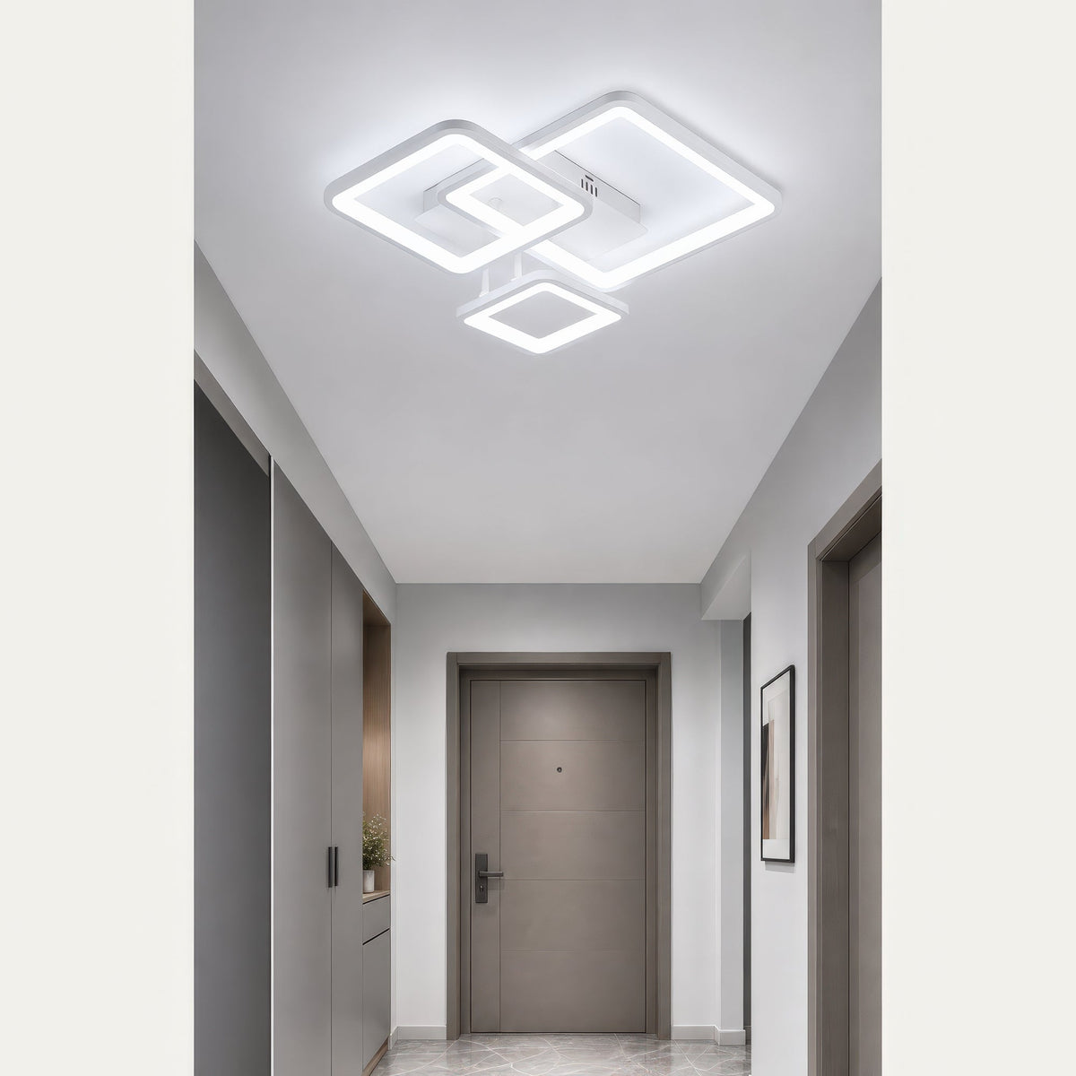 Lustra LED cu telecomanda ZOE, 60W, 3 Patrate, lumina Rece/Calda/Neutra, Dimabila, Alb, Metal si Acril, imaginea 14