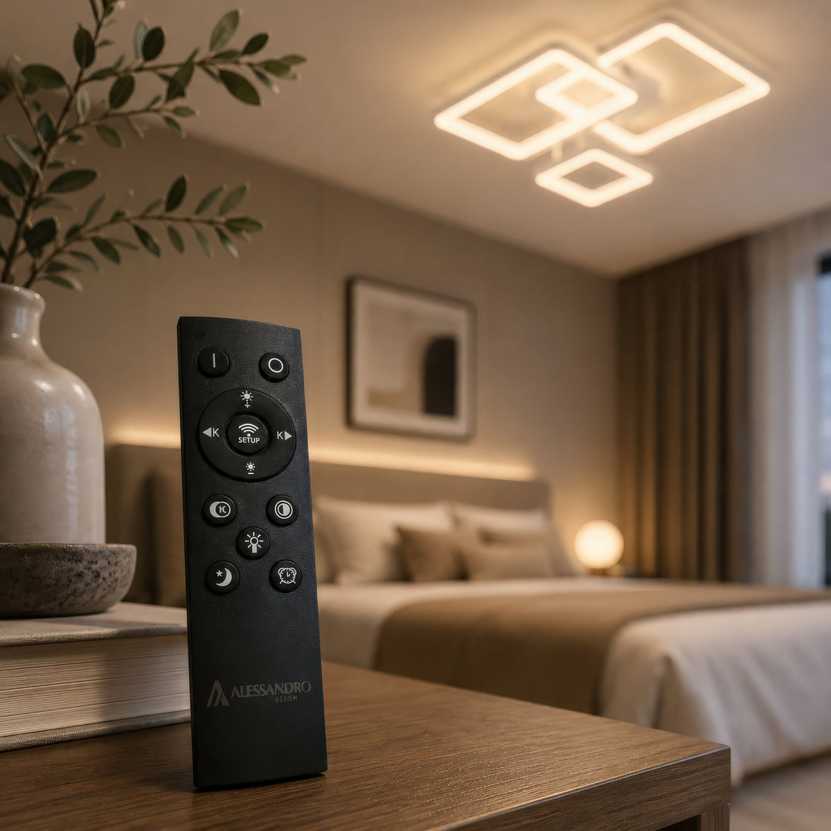 Lustra LED cu telecomanda ZOE, 60W, 3 Patrate, lumina Rece/Calda/Neutra, Dimabila, Alb, Metal si Acril, imaginea 3