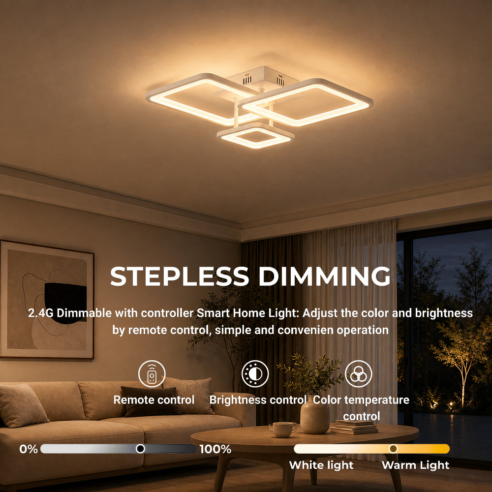 Lustra LED cu telecomanda ZOE, 60W, 3 Patrate, lumina Rece/Calda/Neutra, Dimabila, Alb, Metal si Acril, imaginea 4