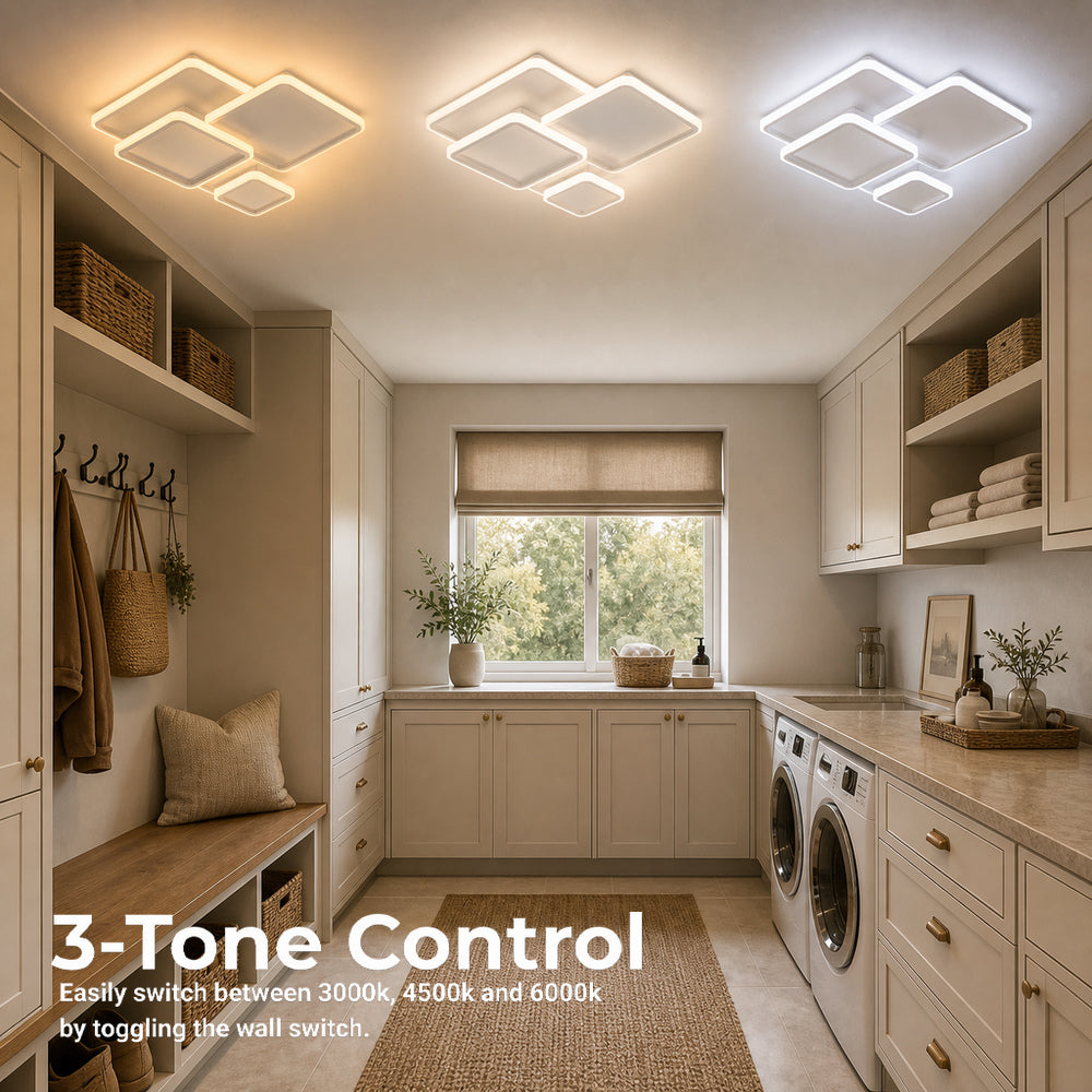 Lustra LED cu telecomanda ZOE, 60W, 3 Patrate, lumina Rece/Calda/Neutra, Dimabila, Alb, Metal si Acril, imaginea 5