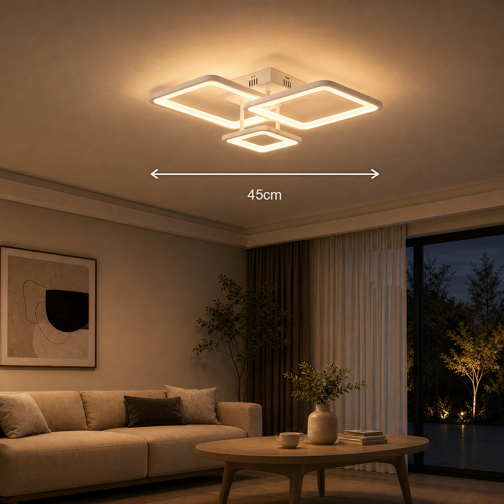 Lustra LED cu telecomanda ZOE, 60W, 3 Patrate, lumina Rece/Calda/Neutra, Dimabila, Alb, Metal si Acril, imaginea 7
