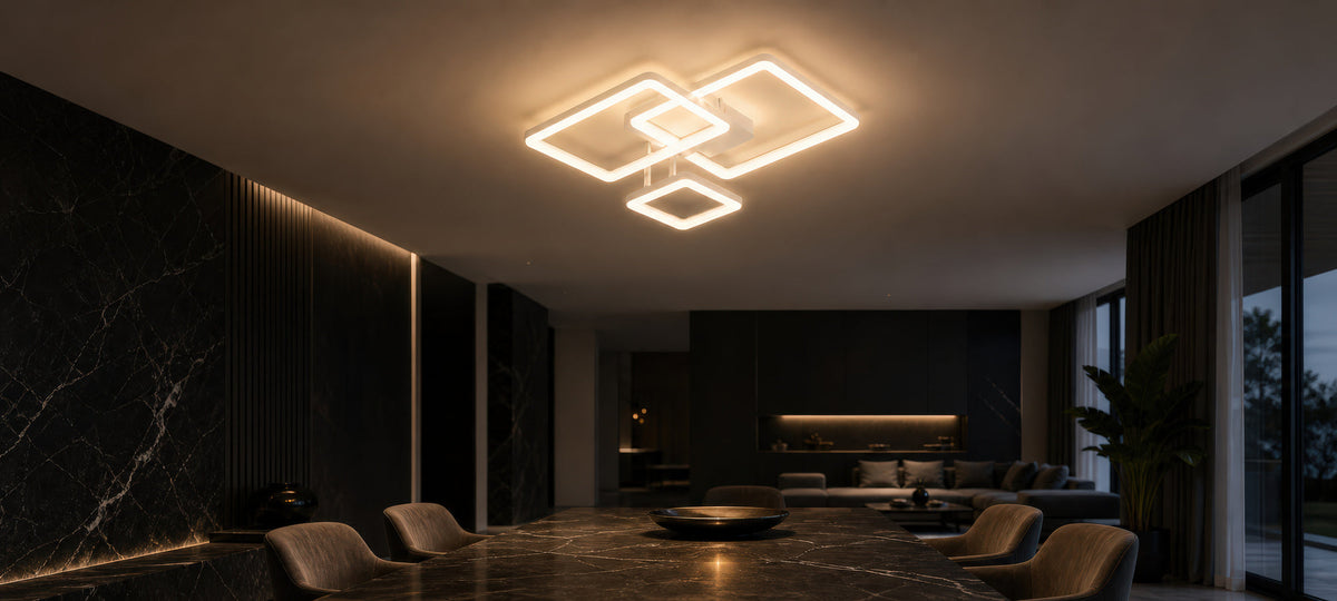 Lustra LED cu telecomanda ZOE, 60W, 3 Patrate, lumina Rece/Calda/Neutra, Dimabila, Alb, Metal si Acril, imaginea 15