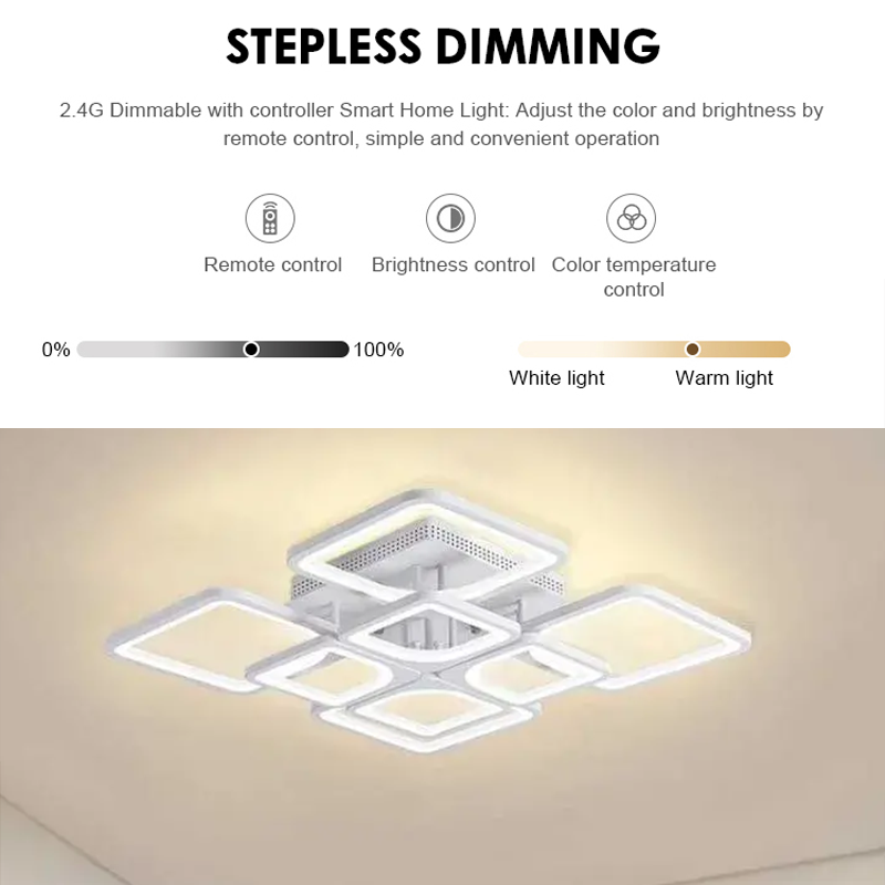 Lustra LED cu telecomanda ZOE 138W, 8 Patrate, lumina Rece/Calda/Neutra, Dimabila, Alb, imaginea 4