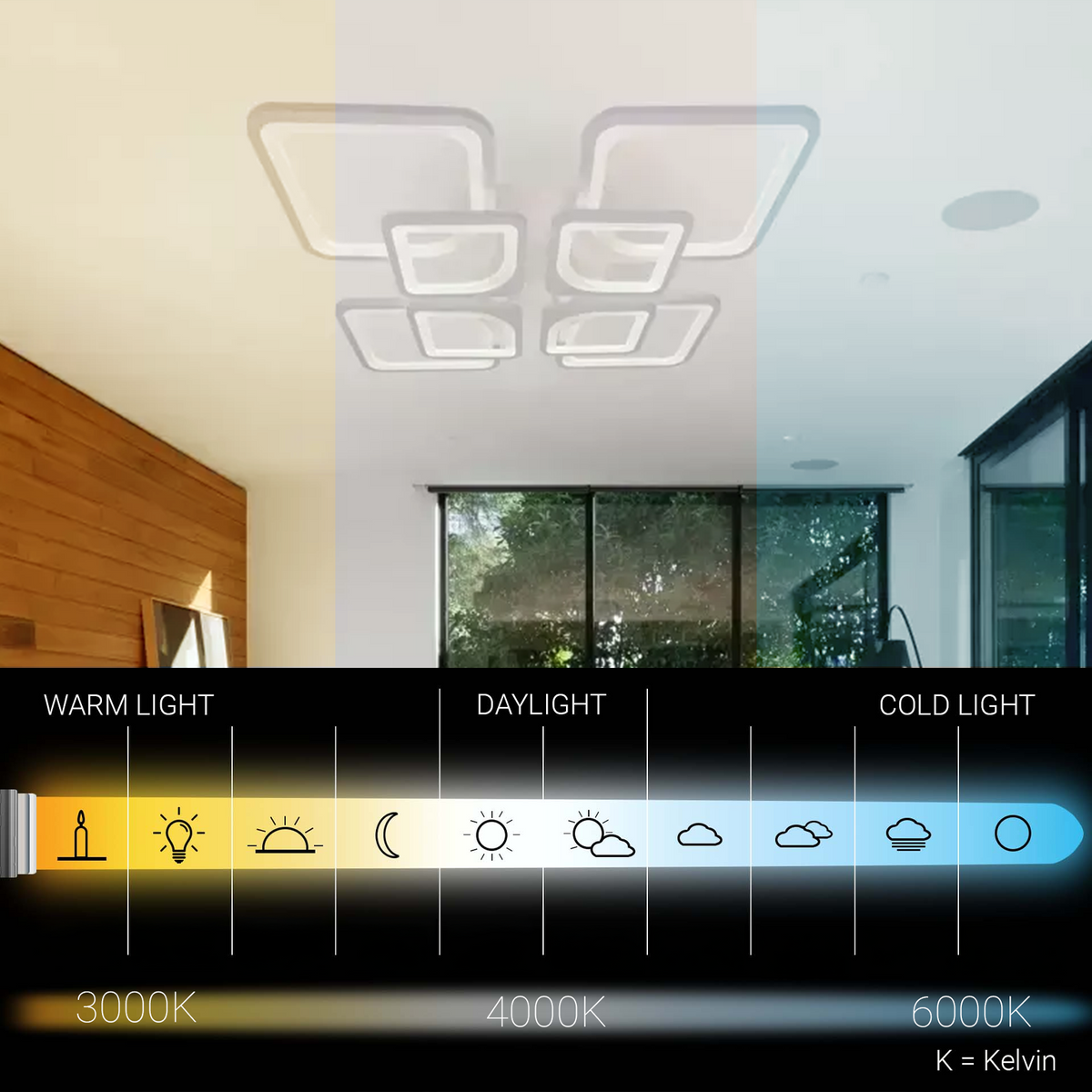 Lustra LED cu telecomanda ZOE 138W, 8 Patrate, lumina Rece/Calda/Neutra, Dimabila, Alb, imaginea 3