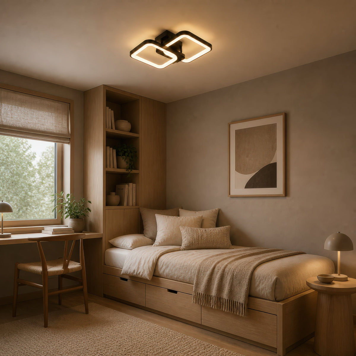 Lustra LED cu telecomanda ZOE 41W, 2 Patrate,  lumina Rece/Calda/Neutra, Dimabila, Negru, imaginea 12