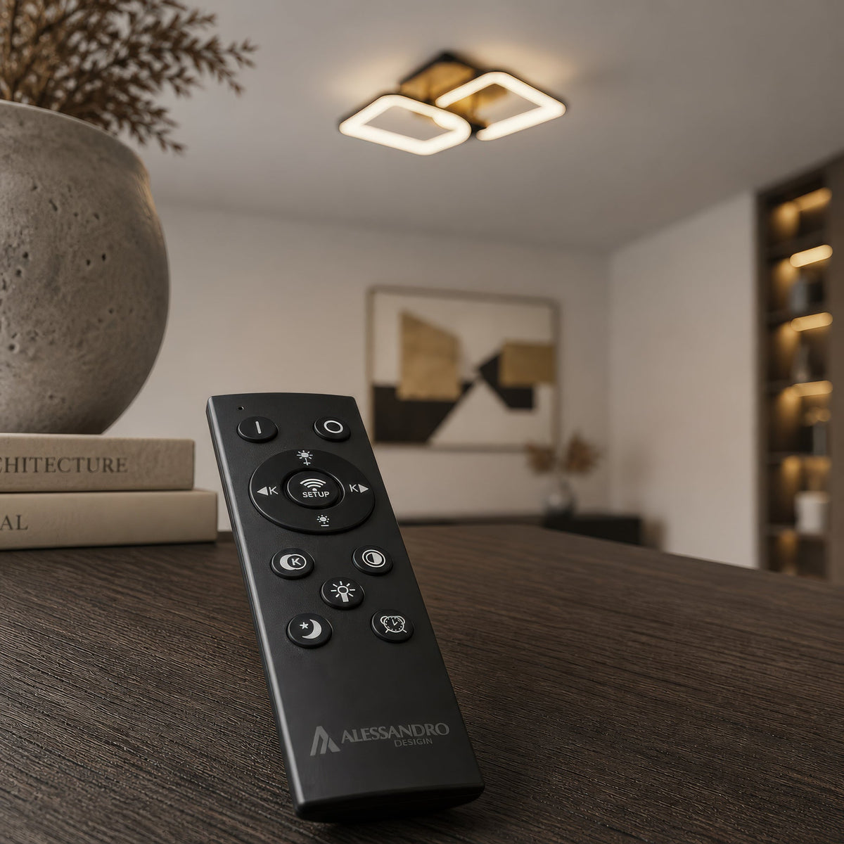 Lustra LED cu telecomanda ZOE 41W, 2 Patrate,  lumina Rece/Calda/Neutra, Dimabila, Negru, imaginea 3